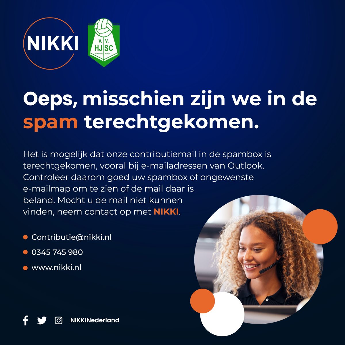 Inning contributie via NIKKI wellicht in spambox